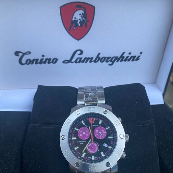 NEW Tonino Lamborghini Men's Chronograph Diamond Bezel Stainless Steel Watch - Picture 7 of 16
